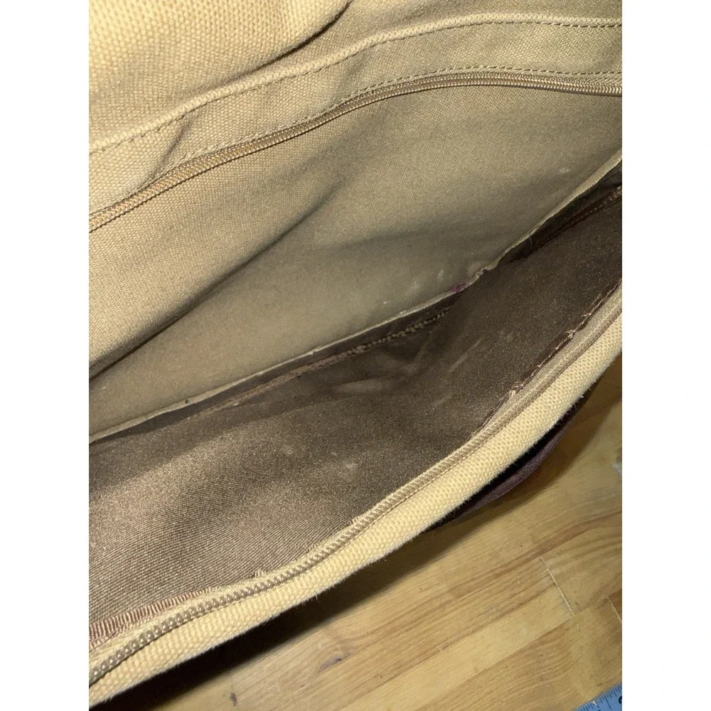 Bosca Leather & Canvas Messenger‎ Bag Briefcase Tan & Brown Attache Laptop Work